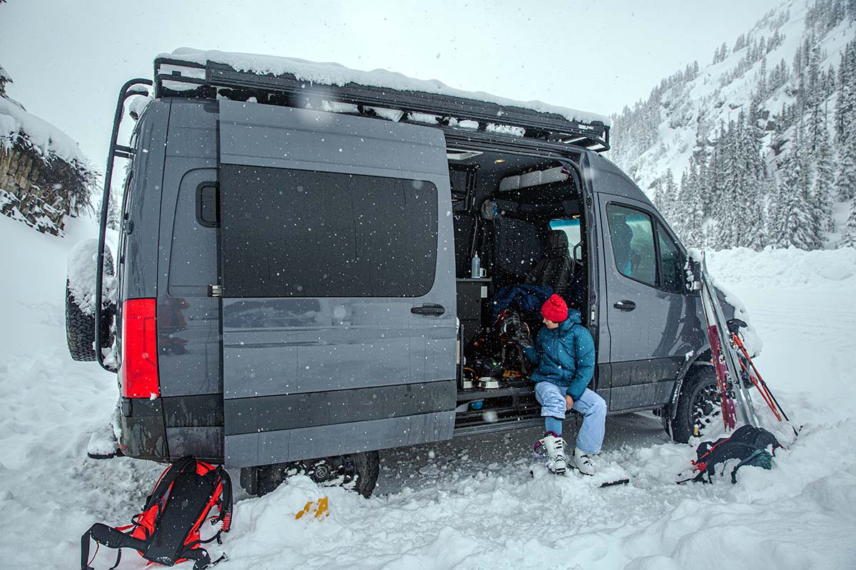 Getting ready for skiing in Sprinter Van